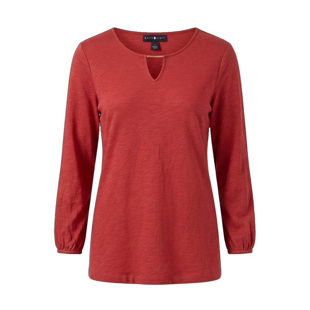 Karen Scott Women’s Size Small Long Sleeve Henley Top Red Gold Accent Blouse